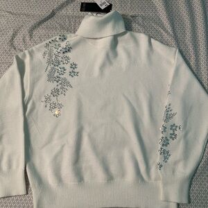 TRUTH BY REPUBLIC Embellished White Turtleneck Sweater NWT women’s Large